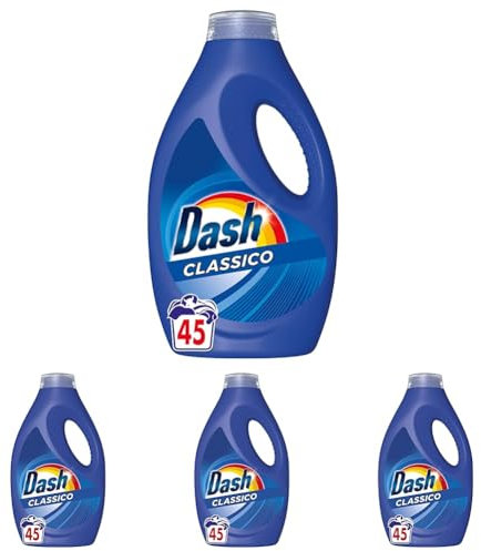 Dash Detersivo Liquido Lavatrice, Classico, Rimuove Le Macchie, Brillantezza Per I Capi, Efficace A Freddo E In Cicli Brevi, 45 Lavaggi (Confezione da 4)