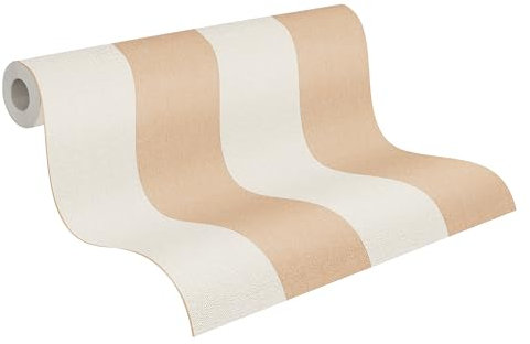 A.S. Création Pure Elegance Vliestapete mit Blockstreifen 0,53 x 10,05 m – Orange, Creme, Weiß – Streifentapete Made in Germany - 397942