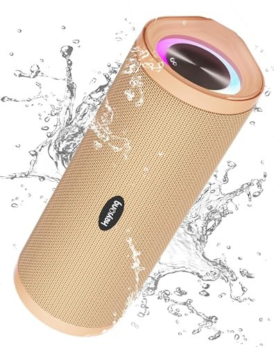 HEYSONG Portable Bluetooth Speaker, Waterproof Wireless Outdoor Speakers with LED Light, Enhanced Bass, IPX7, 40H Play, TF Card, True Wireless Stereo for Party, Shower, Gifts for Women-Yellow
