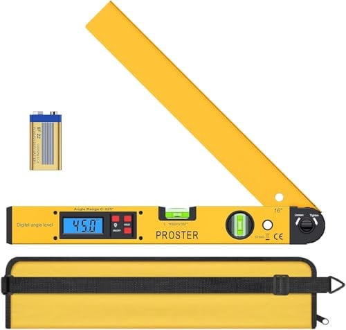 Proster Goniometro Digitale 0-225° 400mm Inclinometro con LCD Retroilluminazione Livella Digitale Finder di Angolo con Batteria e Custodia Misuratore Angoli per Costruzione Ingegneria Legno Colore Oro