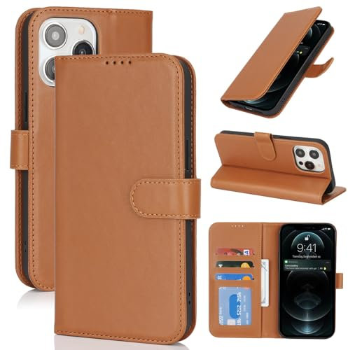 Zouzt for iPhone 13 Pro Max Wallet Case with Card Holder iPhone 12 Pro Max Case Wallet for Women Men, Magnetic Snap Premium PU Leather Flip Folio Durable Kickstand Shockproof Phone Case, Light Brown