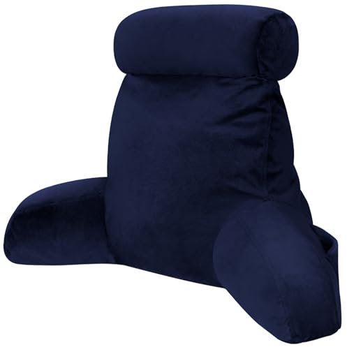 INFANZIA Lesekissen Bettauflage Kissen mit Abnehmbarer Nackenrolle, Rückenkissen mit Tragegriff für Bett, Rückenlehnen mit Waschbare Abdeckung, Stützkissen zum Lesen, Fernsehen (Marineblau , Mittel)