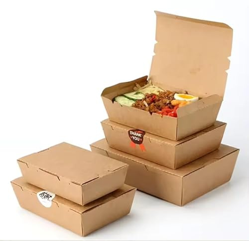 Arredo Chef Boîte Alimentaire en Carton Kraft – Emballage Étanche et Résistant à la Chaleur pour Repas à Emporter Lot de 100 pcs. (Sans Fenêtre, 1600 ML)