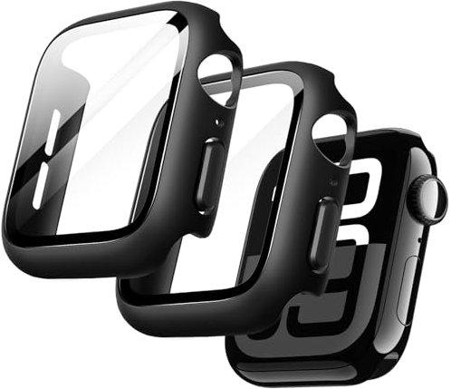 JETech Coque avec Protection D'écran pour Apple Watch Series 10 42mm, Étui Housse de Protection Globale, Film en Verre Trempé Intégré Haute Sensibilité, Lot de 2 (Noir)