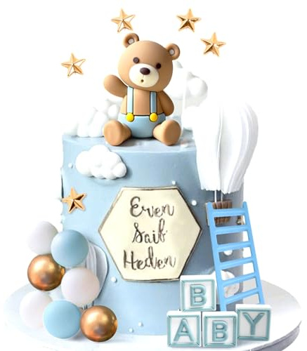 Blue Bear Cake Decoration Blue Gold Balls Cake Topper | Bears Cake Decoration for Baby Shower Birthday