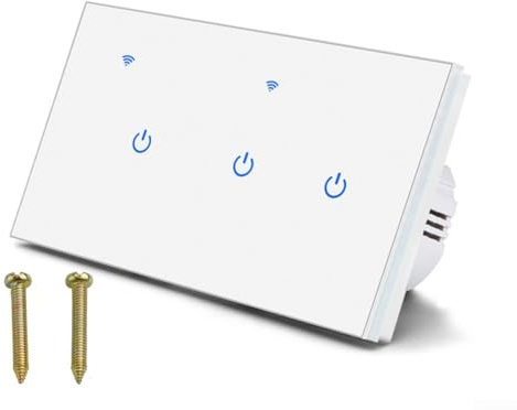 Smart Touch Switch, WiFi 2-Way Voice Control for Tuya App 220V, Tempered Glass Panel European Standard Double Control Model 146(3 Gang 2Way)