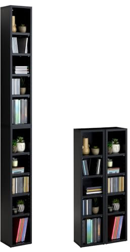 IDIMEX Etagères modulables Musique pour CD et DVD, Lot de 2 Meubles de Rangement en Colonne avec 10 Compartiments, en mélaminé Noir Mat