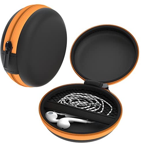 EAZY CASE Universal Tasche für In-Ear Kopfhörer mit Netzfach - Hardcase Aufbewahrungsbox, Schutztasche mit umlaufenden Reißverschluss, extra klein, rund, Orange