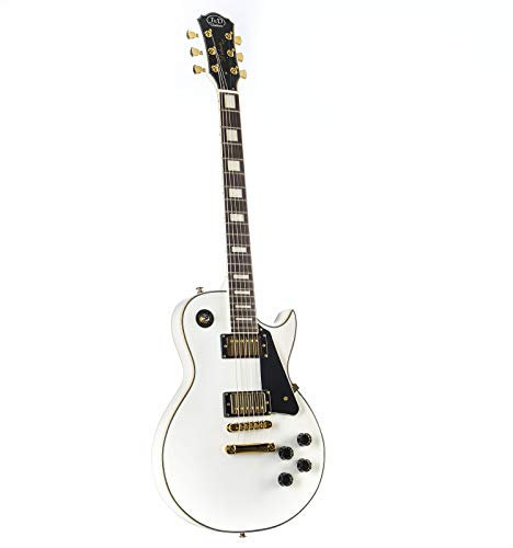 J & D LC300 Single Cut E-Gitarre mit Linde-Korpus, Alnico Humbuckers, passiver Elektronik, White, Kluson-Style Mechaniken