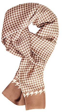 WANYING Herren Seidenschal Lange Doppelseite Herrenschal aus Kunstseiden Casual Business Gentleman für Frühjahr Herbst - Houndstooth Pattern Braun Beige