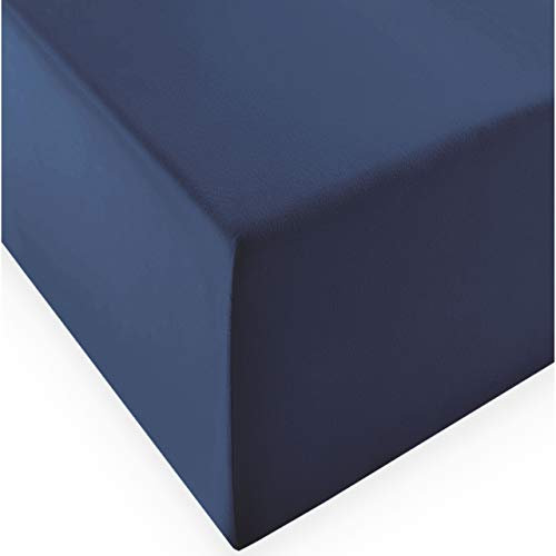 fleuresse 1119 XXL Jersey Stretch Spannbetttuch (96% Baumwolle, 4% Elasthan), mit Rumdumgummizug, Ökotex 100, für Matratzen bis 40 cm Höhe, 180 x 200-200 x 220 cm, Denim