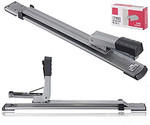 JIUJ Heftgerät mit langem Arm, Standardklammern, A3, mittlere Naht, große Verlängerung, Bürobedarf, einfach, Silber