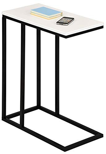 IDIMEX Beistelltisch Debora, praktischer Wohnzimmertisch in C-Form, schöner Couchtisch Tischplatte rechteckig in weiß, eleganter Sofatisch mit Metallgestell in schwarz