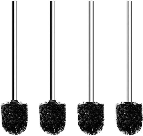 Qulable Toilet Brushes Stainless Steel Toilet Brush with Flexible Soft Hygienic Bristle, 4 Pack (Black)