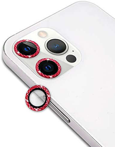 Guppy 3 Pack Compatible with iPhone 12 Pro Max Bling Diamond Camera Lens Protector, Aluminum Alloy Rear Camera Cover Shiny Sparkle Camera Metal Frame Circle Full Coverage Protective Red