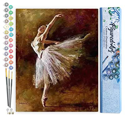 Figured'Art Peinture par Numéro Adulte Ballerine en pointes - Activité Manuelle Kit de Loisir Créatif DIY Numéro d'Art Complet - 40x50cm sans châssis en bois