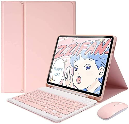 ZKAIAI, iPad Air 4 Gen 10.9 Pollici 2020 Custodia per Tastiera + Mouse Rimovibile Tastiera Bluetooth, Portamatite Smart Cover in Pelle Sottile per Nuovo iPad Air 10.9 inch 4a Generazione 2020 (Rosa)