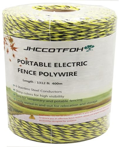 Electric Fence Polywire 1312 Feet，400 Meters 6 Conductors Portable Electric-Fence Rope for Reliable Conductivity and Rust Resistance