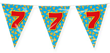 PD-Party 7042007 Happy Party Bunting - 7, Blau/Gold, Doppelt-Seitige, Dreieckig, Folie Wimpelkette, 1000cm Länge X 30cm Breite X 0.1cm Höhe