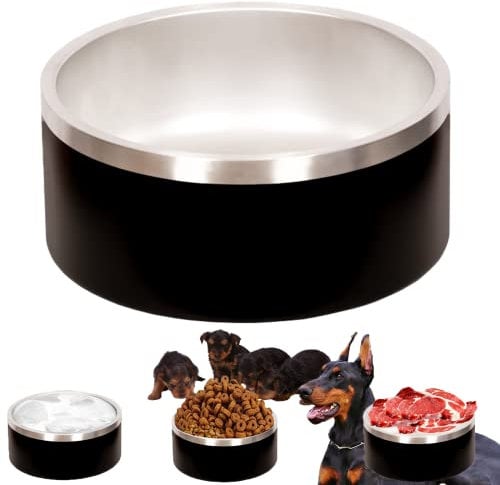 100 Oz Black Dog Water Bowls for Dogs, Extra Large Outerdoor Dog Bowls Stainless Steel Cats Puppy Insulated Compound Festival Gifts for Dogs Mom Family Lover (100OZ, Black)