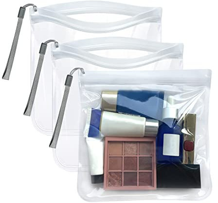 3PCS Clear Travel Toiletry Bags (No Printing, No Risk of Rejection) Airport Security Liquids Bags 20x20cm, 1 Litre Meet The Criteria, 100% Waterproof and Leakproof