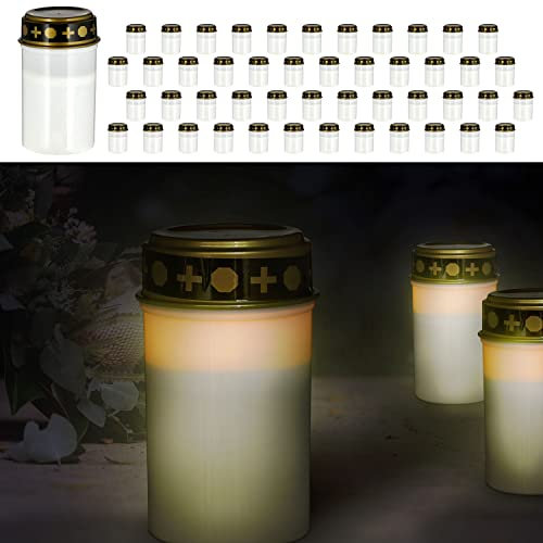 Cepewa LED Grablicht mit Kerzenflackern 48er Set │weiß 12cm batteriebetrieben │ Friedhofskerze Kerze Grablampe Grabkerze (1 x 48er Set LED Grablicht)