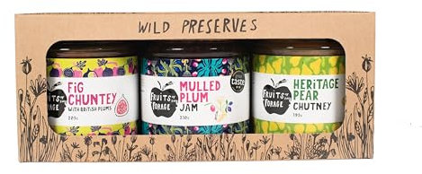 Fruits of the Forage Winter Preserve Gift Pack- Amazon Exclusive, Includes Mulled Plum Jam and Heritage Pear & Fig & Plum Chutney. Pack of 3 Glass Jars (210g x 195g x 205g)