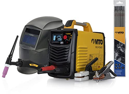 VITO - Poste a souder Profesionnel inverter MMA TIG 150 Ampères+12 baguettes Ø 2.5 mm + Cagoule LCD + Mallette