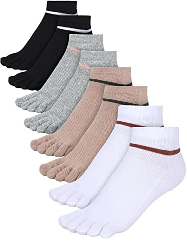 Bencailor 4 Paar Damen-Socken mit fünf Zehen, Baumwolle, Crew-Knöchelsocken mit Zehen, für Damen, Herren, athletisch, Laufen, Yoga, Alltag