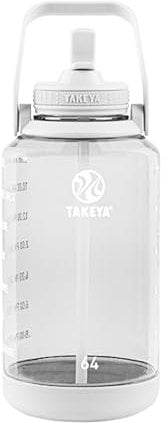 Takeya 64 oz Motivational Water Bottle with Straw Lid with Time Marker, Half Gallon, Premium Quality BPA Free Tritan Plastic, Cloud White