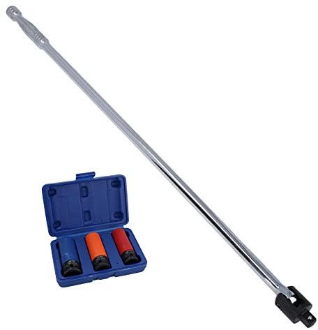 AB Tools 30inch 1/2 Drive Breaker Bar + 3pc Impacted Metric Alloy Wheel Nut Sockets