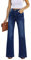Roskiky Pantalon évasé pour femme, coupe large, baggy, taille haute, stretch, pour femme, Bleu profond, M