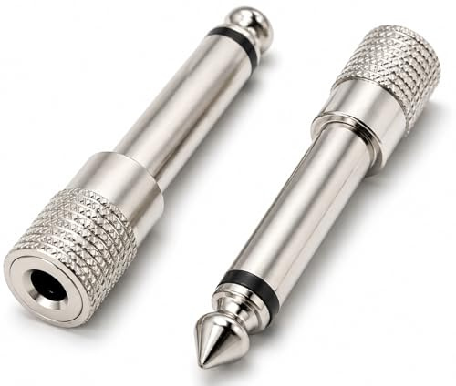 DRUT Adaptateur de Prise Jack Mono 6.35mm vers Prise stéréo 3.5mm, 2 pièces, convertisseur de câble, Adaptateur Audio (Argent)