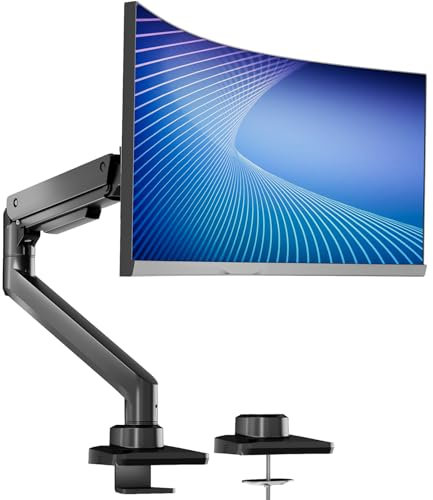 WALI Single Monitor Arm, Gas Spring Monitor Arm for Ultrawide Screen up to 49 Inch, Holds up to 20 kg, Heavy Duty Desk Mount with VESA 75 & 100mm (GSM001XL-P), Black