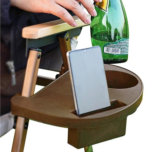 FOCCAR Outdoor Lounge Camping Chair - Recliner with Side Tray - Black Polypropylene - Card Slot for Secure Item Placement - Patio Garden Use