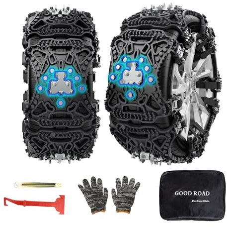 Oziral Cadenas de nieve 6 piezas Cadenas de nieve Ruedas neumáticas ajustables para automóvil Camión SUV Conducción Carretera de nieve Auto Seguridad Escalada en barro de hielo Ancho 165-265 mm