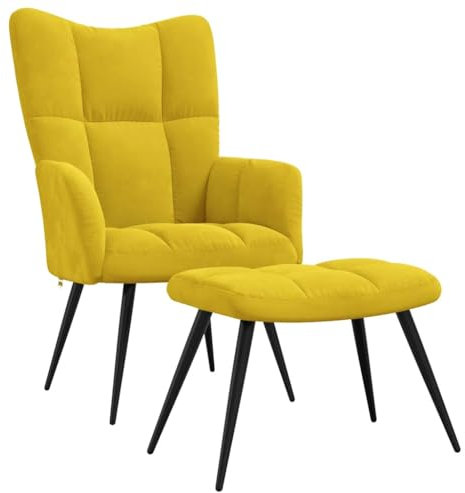 vidaXL Relaxsessel mit Hocker, Sessel mit Stahlgestell, Relaxstuhl Polsterstuhl mit Armlehne, Fernsehsessel Polstersessel Wohnzimmer, Modern, Senfgelb Samt