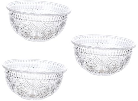 Didiseaon 3 Pièces Saladier En Relief Tasses En Verre Transparent Clair Bol Vaisselle Grand Saladier Bols à Dessert En Verre Bols De Dîner Bol De Crème Glacée Avoine Un Verre Tasse De Bureau