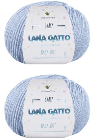 Wolle zum Stricken oder Häkeln 100% Merinowolle Extrafine von Lana Gatto. Baby Soft Linie Kinder, Neugeborene natürlich mit Aloe Vera (2, Himmelblau - 12260)