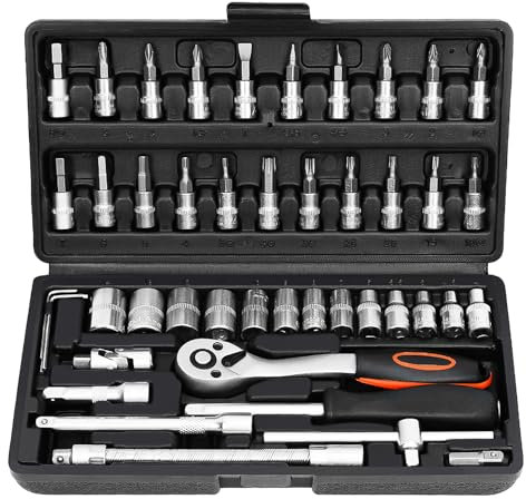 46 Pezzi Chiavi a Cricchetto Set, Portare Presa Esagonale, Cricchetto 1/4, Punta per Cacciavite, Cassetta Attrezzi Completa, Utilizzato per Riparazione, Installazione e Smontaggio Dell'auto