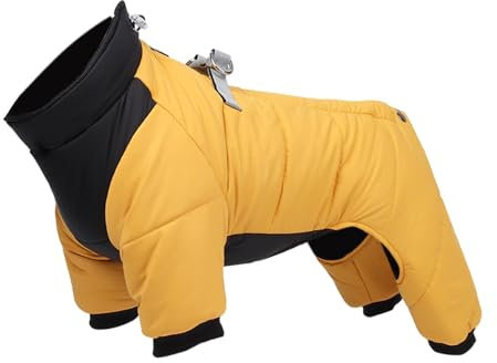 LOVIVER Reflective Full Body Dog Snowsuit Waterproof Bodysuit with Harness with Zipper Four Legged Dog Winter Coat for Puppy, Yellow XL