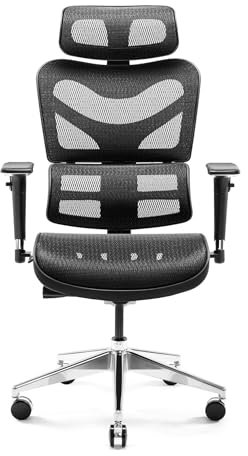 Diablo V-Commander Bürostuhl Ergonomisch Schreibtischstuhl Chefsessel 3D Armlehnen Verstellbare Kopfstütze & Sitzfläche Lendenwirbelstütze Netzstoff (Schwarz)