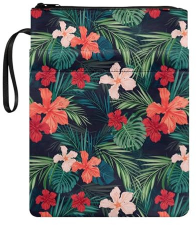 KUIFORTI Custodia per libri con fiori tropicali, per ragazze e donne, custodia portatile per libri con cerniera, per lettori, copertine per libri con copertina rigida trasparente, Misura unica