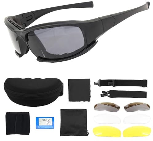 Polarized Sport Sunglasses,Tactical Polarized Glasses for Men Women, X7 Army Sunglasses Military Tactical Goggles With 4 Interchangeable Lens, UV Protection Sunglasses for Shooting Cycling Skiing