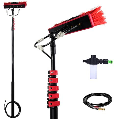 SADOMAIN 3.6-10.8m Teleskopstange Fensterreinigung Wasserführung, Universal Waschbürste PV Anlage Reinigungsgerät, für solaranlagen und Fenster Telescopic Pole (55cm Brush,5.4M)