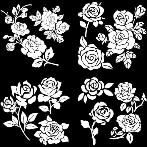 GORGECRAFT 4 Packung Rosen-Autoaufkleber Weißer Autofensteraufkleber Rosenblumen-Autoaufkleber Wasserdicht Reflektierend Selbstklebend Aufkleber Für Auto Laptop Fenster Stoßstange Aufkleber Für LKW