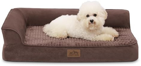 COZY KISS Orthopädisches Hundebett, 19cm Dicke Hundesofa für Mittelgroße Hunde, Abnehmbar und Waschbar Hundecouch, rutschfeste Unterseite, Wasserdichtes Innenfutter, Braun,76x51x19cm