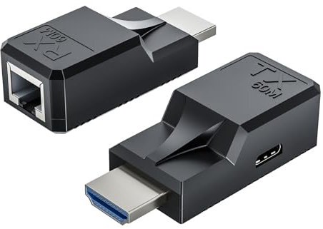 Rallonge HDMI sur câble Ethernet Cat5e/6, prise en charge audio et vidéo UHD 1080p @ 60 Hz, HDMI mâle vers mâle RJ45 réseau LAN Extender 60 m, convertisseur répéteur, pour HDTV, PC, PS3/4, projecteur,