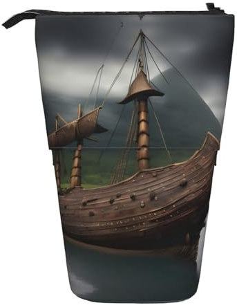 YQxwJL Teleskop-Federmäppchen mit Wikinger-Boot-Aufdruck, Pop-Up-Federmäppchen, Stifthalter, niedliches Stifteetui für Erwachsene