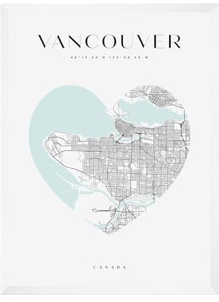 GP TONER Bilder Vancouver Poster Herzstil Wanddekoration Moderne Wandkunst Poster Design DIN A4 21x29,7 cm weißer Rahmen